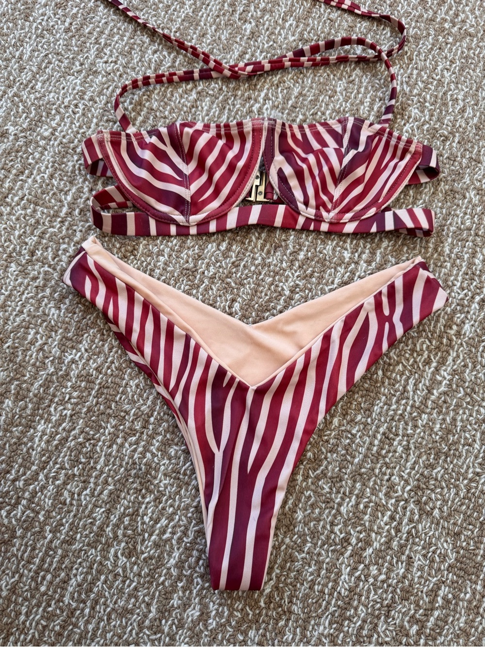 Striped Burgundy & Blush Bikini Set